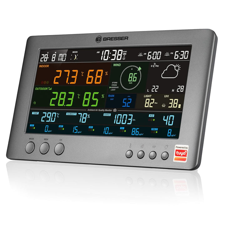 Bresser Smarte Tuya Profi-Wetterstation mit 7-in-1-Sensor, Luftqualitätsmonitor, Solar & App-Steueru