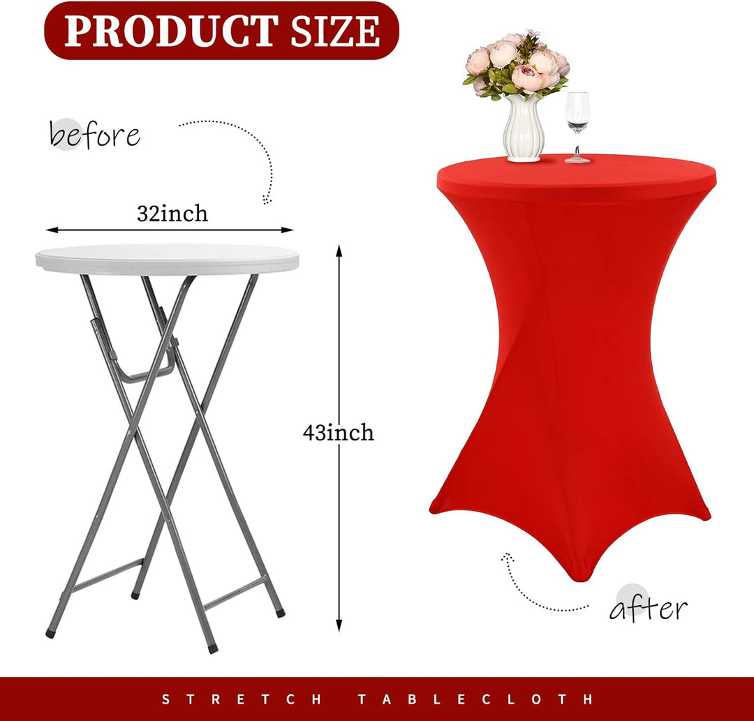 Showgeous 6er-Set Stretch Stehtisch Husse für Bistrotisch Ø 80-85 cm,Rot Stehtischhussen Verstärkung