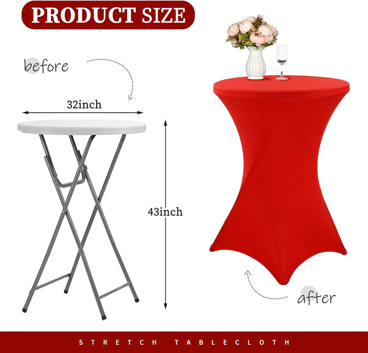 Showgeous 6er-Set Stretch Stehtisch Husse für Bistrotisch Ø 80-85 cm,Rot Stehtischhussen Verstärkung