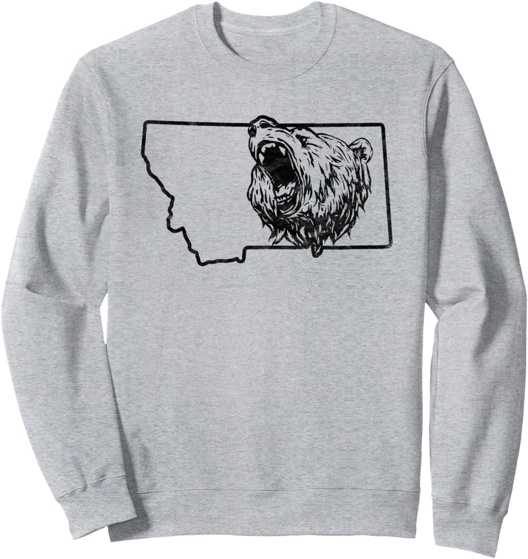 State of Montana Roaring Grizzly Bear Minimalist Vintage Sweatshirt