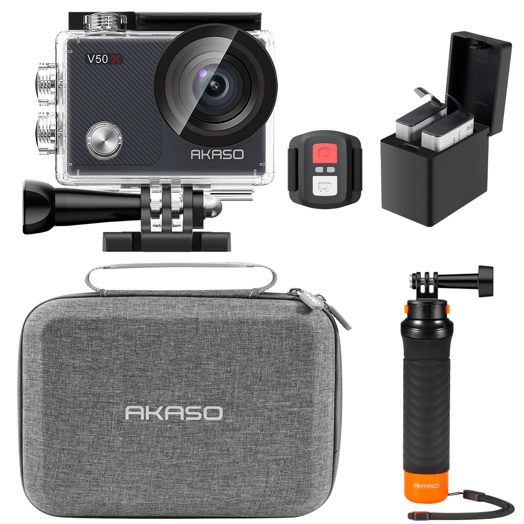 AKASO Action Cam 4K30FPS mit Schwimmender Handgriff und Tasche Unterwasserkamera WiFi 40M EIS Anti-S