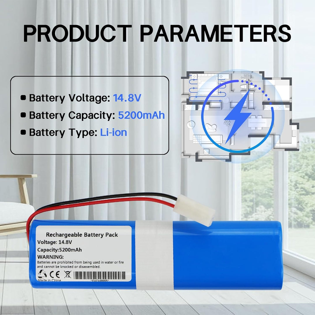 K KYUER D093-4S2P Staubsauger Akku für ROEMO SYB2,SYB2 Pro Robot Vacuum Cleaner 14.8V 5200mAh Robote