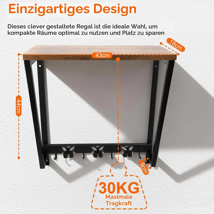 CASDUCT Besenhalterung Wand, 4 Haken + 3 Clips, Schwarz, Schwerlast Gerätehalter mit Einem Ablagefac