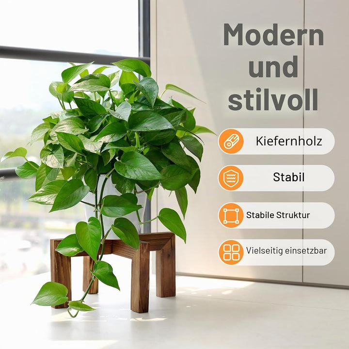 Pflanzenständer, Pflanzenhalter für drinnen und draussen aus Holz, Einzelner Blumentopfständer, Stab