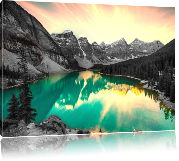 prachtvoller Moraine Lake in Canada schwarz/weiss Format: 100x70 auf Leinwand, XXL riesige Bilder fe