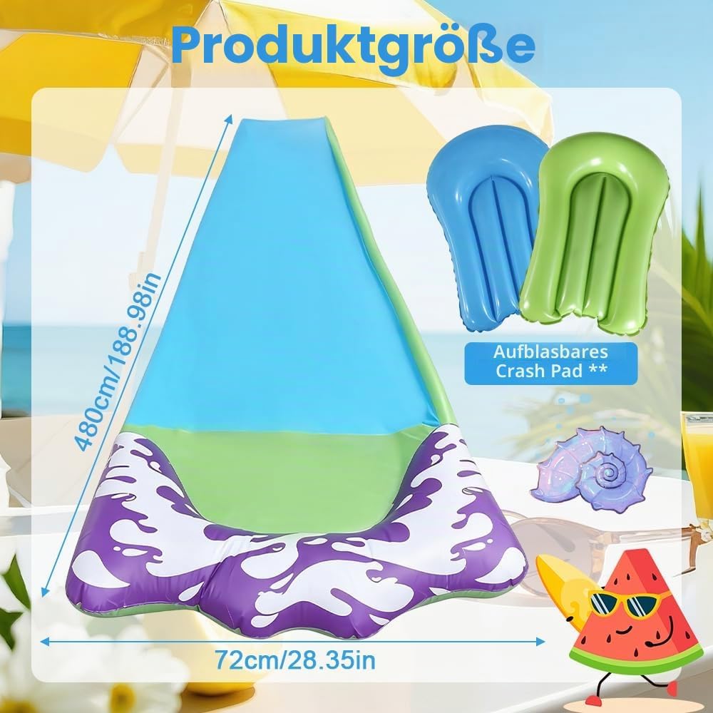 15.8 ft/480 Wasserrutsche Garten für Kinder, Wasserrutschmatte mit 2 Bodyboards, Rasenwasserrutschen