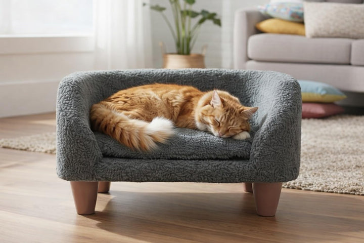 Generisch Katzen- und Hundesofa, Gemütliches Sofa-Bett, Beige und Grau, Plüschmaterial, mit Holzbein