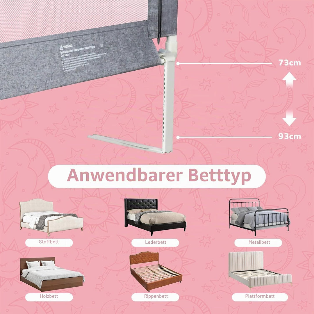Bettgitter Kinder 200cm mit Bärenmotiv, Höhenverstellbarer Rausfallschutz Bett, Bettschutzgitter für