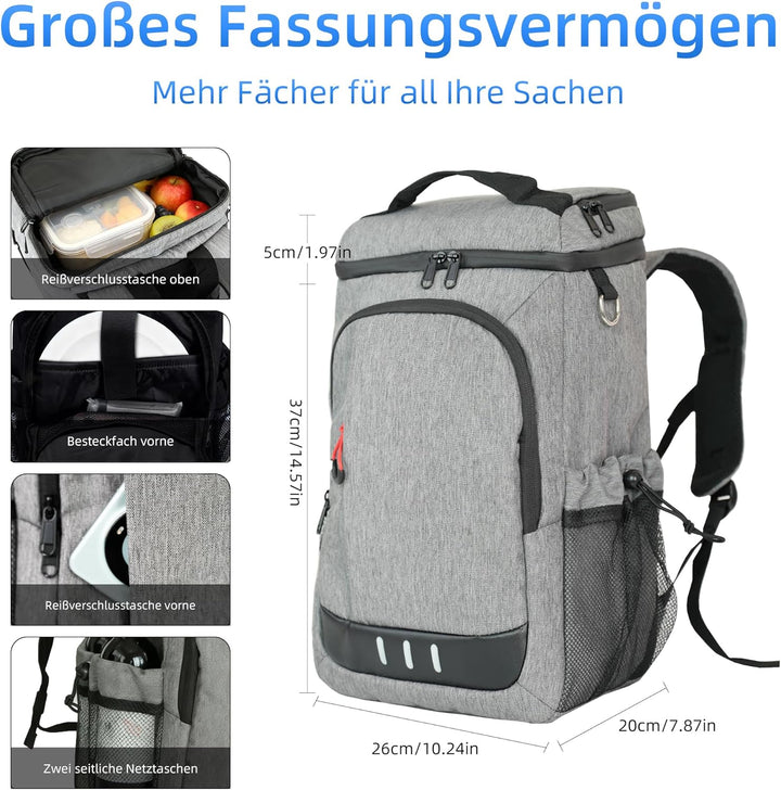 Camping Kühlrucksack,24L Kapazität Isolierter Picknickrucksack, Wasserdichter Rucksack-Kühler Auslau