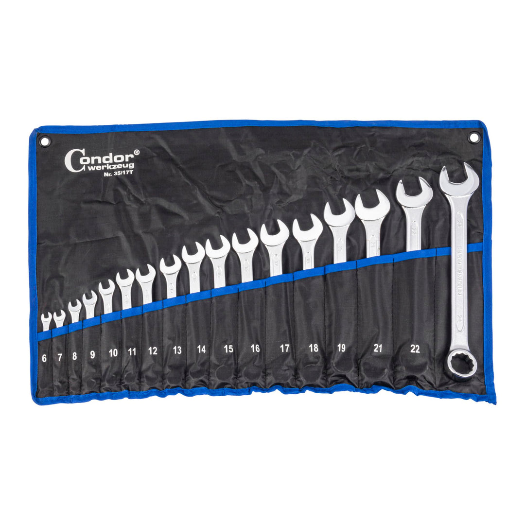 CONDOR Werkzeug 35-14T | Gabel-Ringschlüssel-Satz | 14-tlg. | Chrom-Vanadium-Stahl verchromt | 6-19