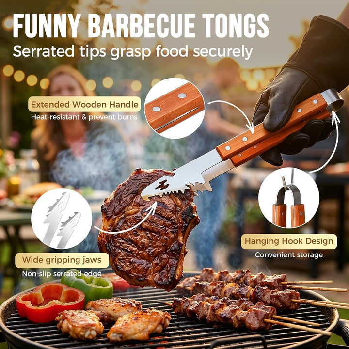 Yoassi BBQ Grillbesteck Set 3-teilig Edelstahl, Grillzubehör mit Grillzange, Grillwender, Fleischgab