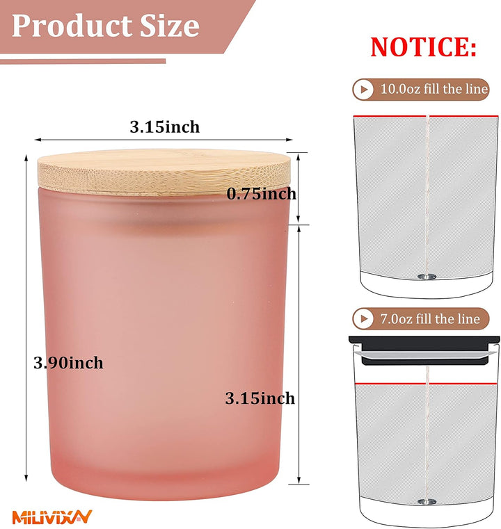 MILIVIXAY 12 Stück 284 ml mattrosa Glas-Kerzengläser mit Deckel und Kerzenherstellungs-Sets – leere