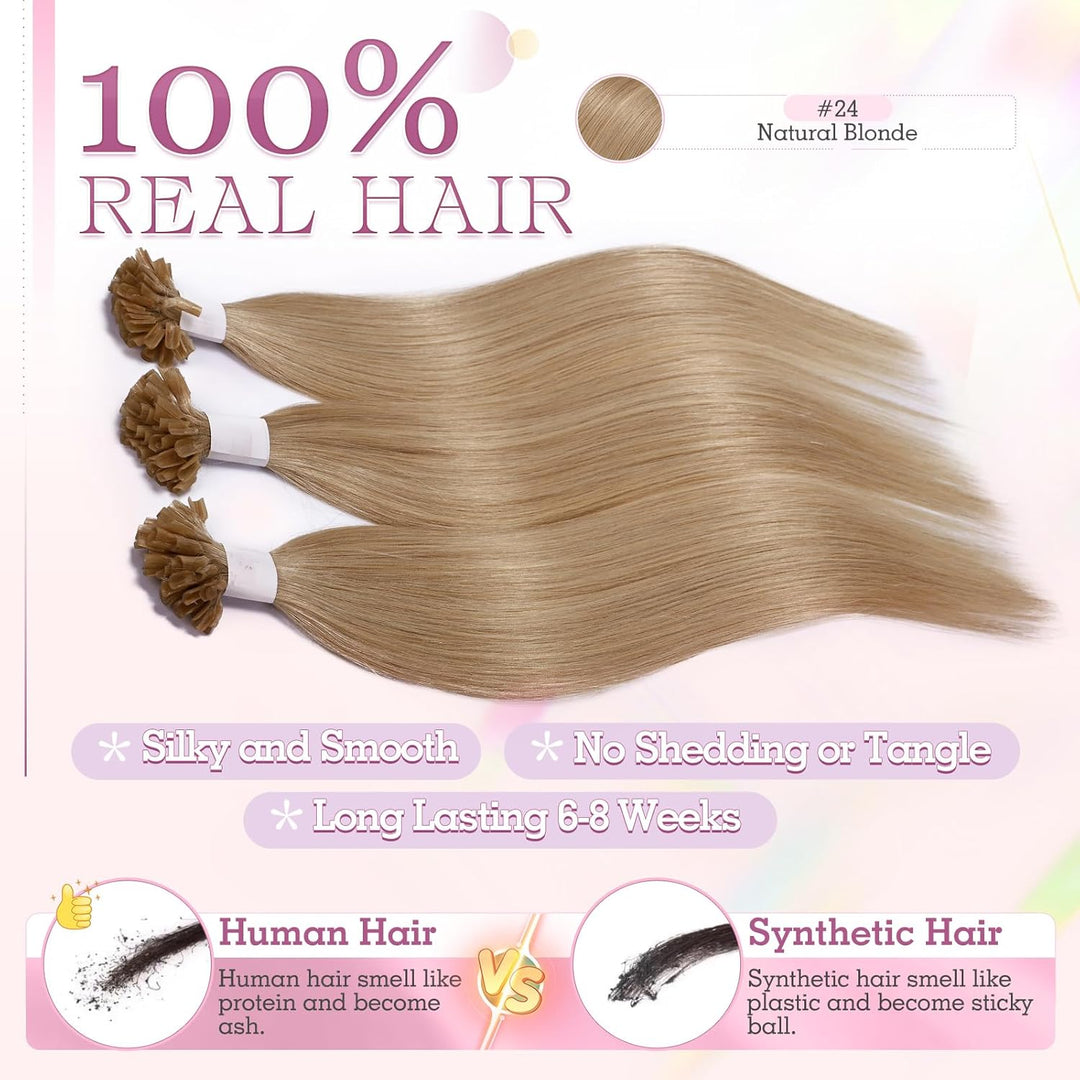 Elailite Extensions Echthaar Bondings Haarverlängerung Blond U-tip Keratin Haar Extension Glatt 25 S