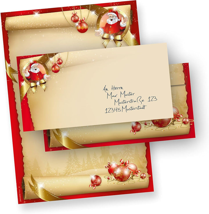 Briefpapier Weihnachten Set Santa Claus (250 Sets ohne Fenster) DIN A4 Weihnachtsbriefpapier mit Ums