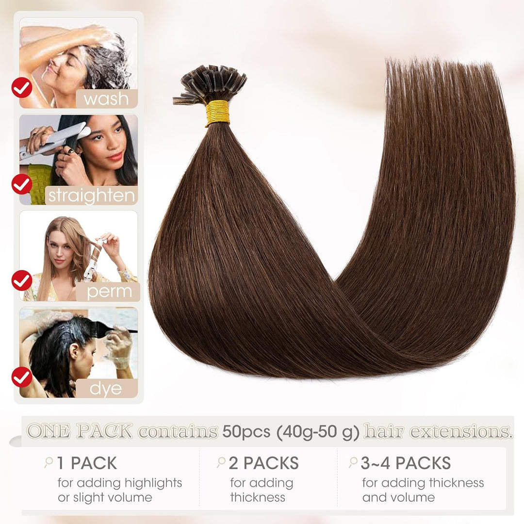 Elailite Extensions Echthaar Bonding 1g/s 45cm #4 Mittelbraun U Tip Hair Extensions Haarverlängerung