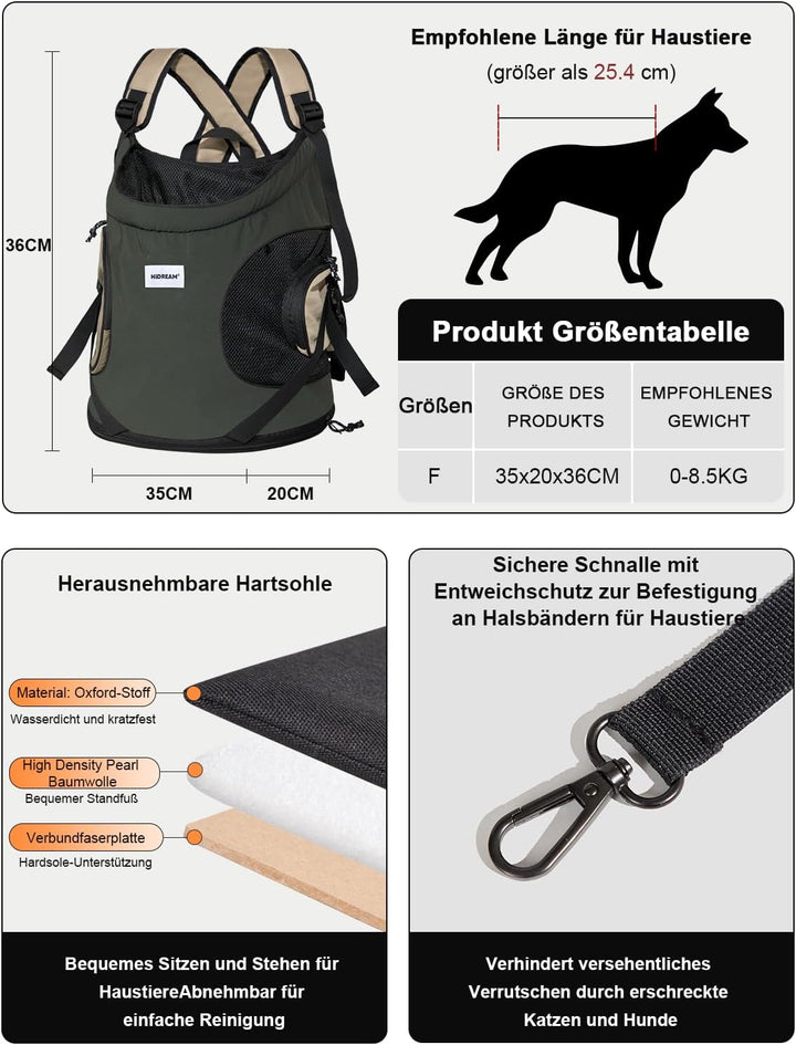 Hundetragerucksack，Hund Tragetasche für Kleine Mittelgrosse Hunde und Katzen，Hunderucksack bis 8.5kg