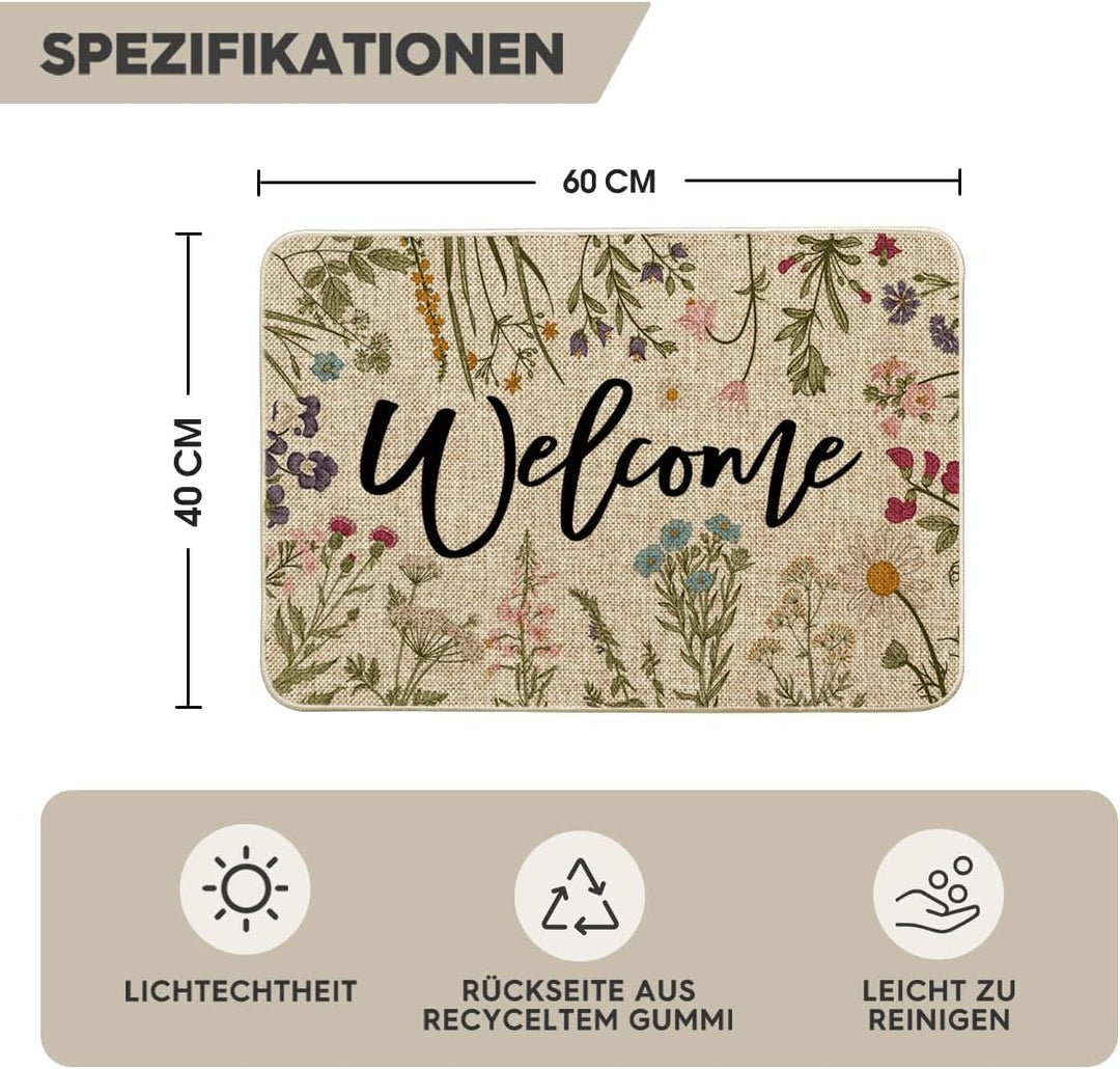 Artoid Mode Welcome Antike Kräuter Wilde Blumen Frühling Fussmatte, Hause Dekoration Küche Teppich B