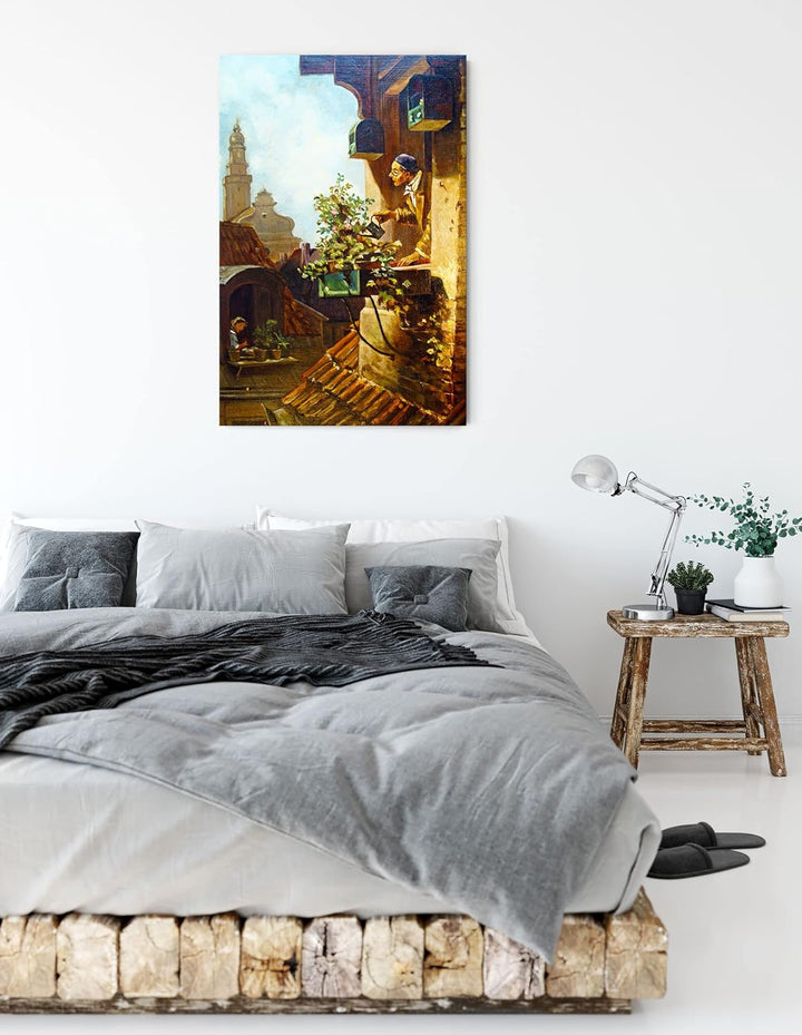 Carl Spitzweg - Im Dachstübchen als Leinwandbild / Grösse: 100x70 cm / Wandbild / Kunstdruck / ferti
