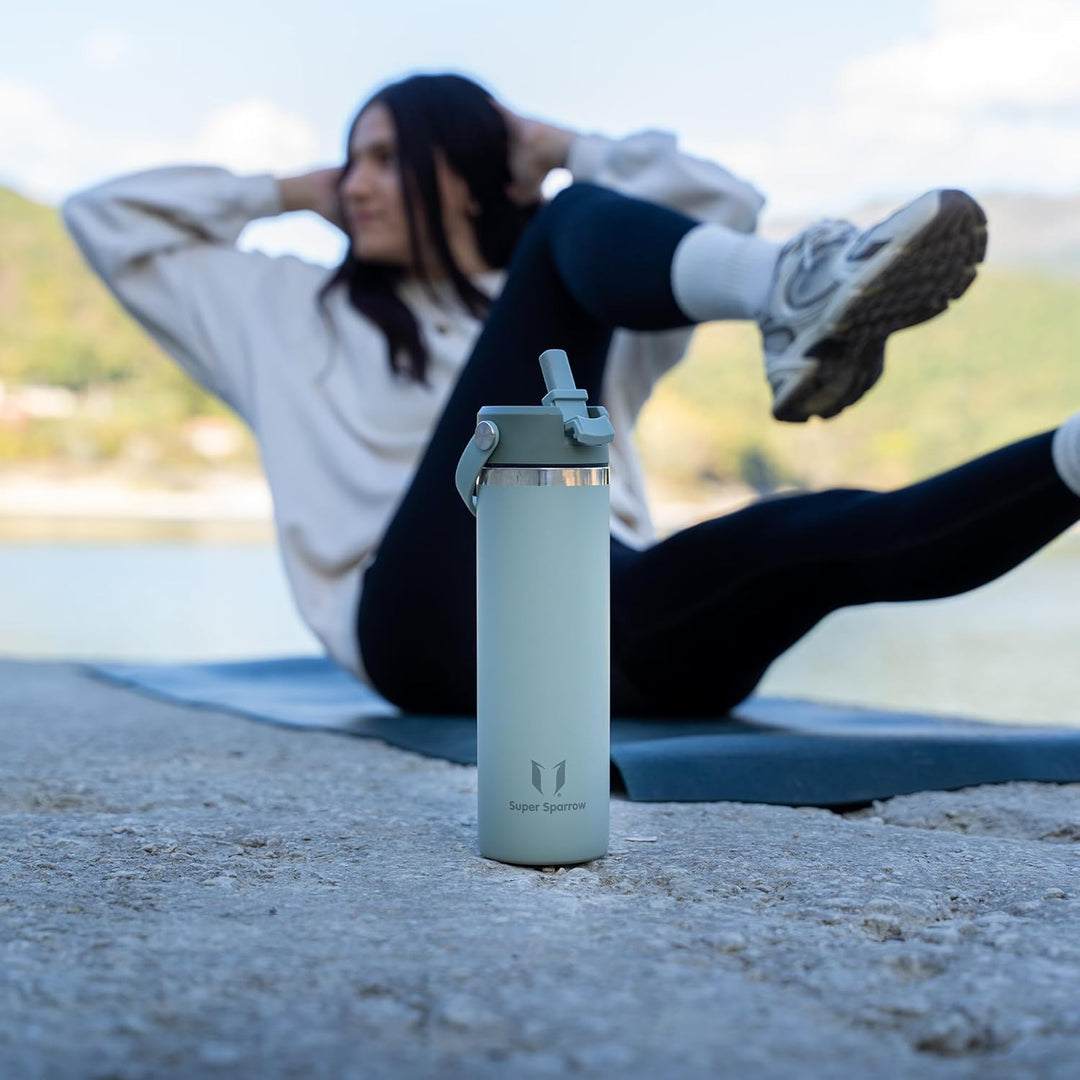 Sparrow Trinkflasche Edelstahl 750ml - Weiter Öffnung SwivelSip Thermosflasche mit Strohhalm - BPA-f