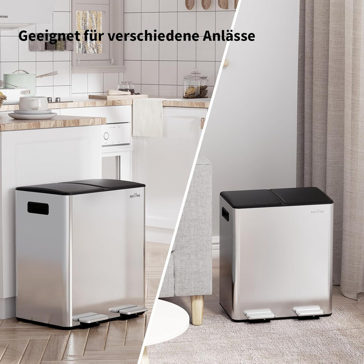 mVm Mülleimer Küche,40 Liter Treteimer,2x20L Doppelter Abfalleimer 2er-Mülleimer Mülltrennung mit In