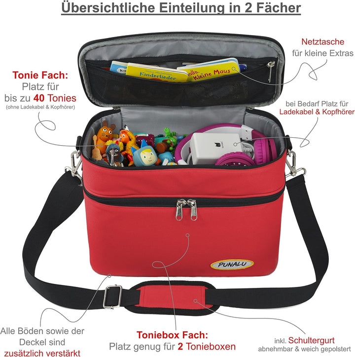 Toniebox Tasche XL kompatibel mit Toniebox 1 & 2 – Platz für bis zu 68 Hörfiguren, Kopfhörer & Lades