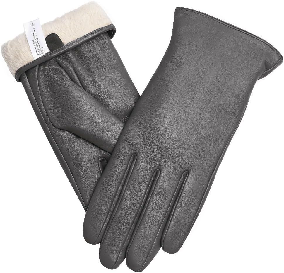 Touchscreen Handschuhe für Damen Warme Lederhandschuhe Gefüttert Winter SMS-Handschuhe Grau L, Grau