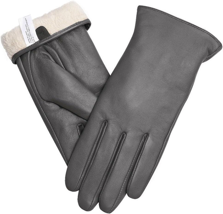 Touchscreen Handschuhe für Damen Warme Lederhandschuhe Gefüttert Winter SMS-Handschuhe Grau L, Grau