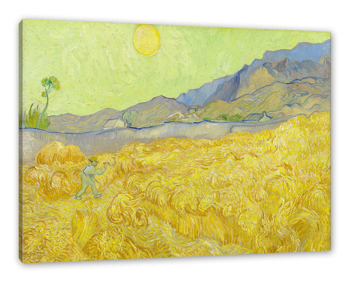 Vincent Van Gogh - Weizenfeld mit Mäher als Leinwandbild / Grösse: 100x70 cm / Wandbild / Kunstdruck