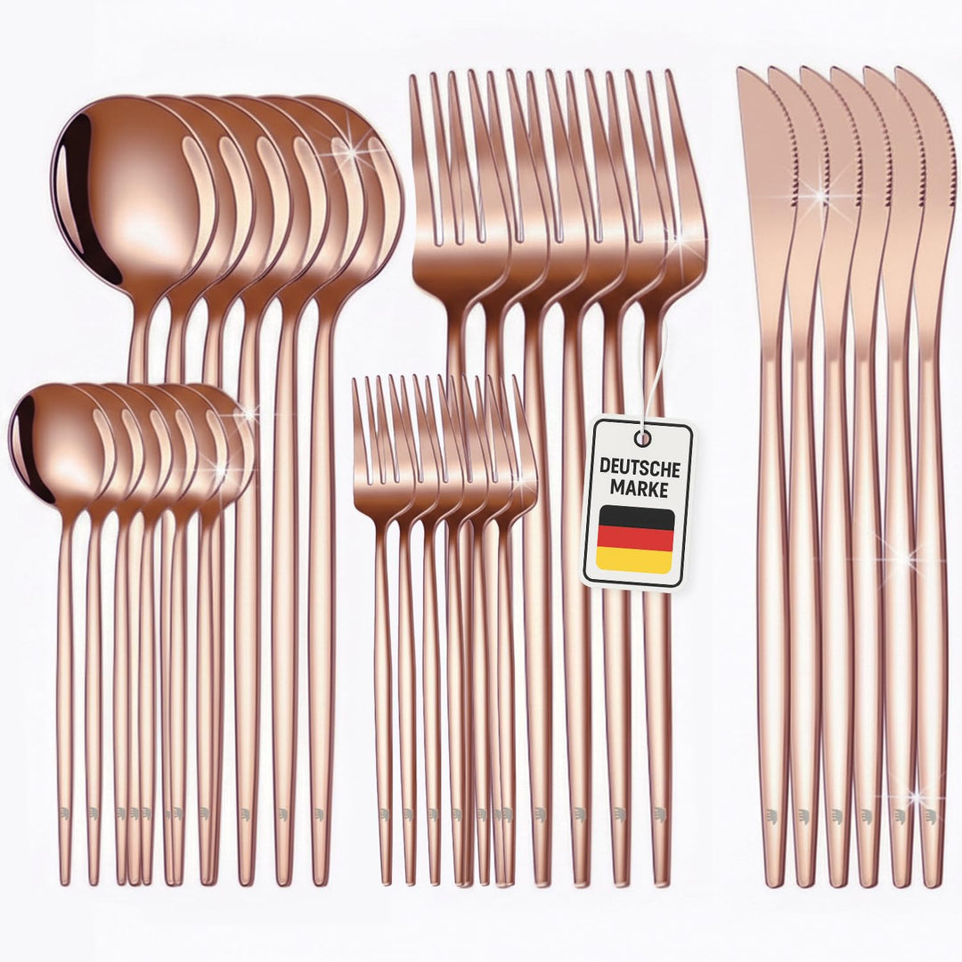 ROXLIN Premium Besteckset, 30-teilig, Gold, Edelstahl, Spülmaschinenfest, Elegantes Design, Tafelbes