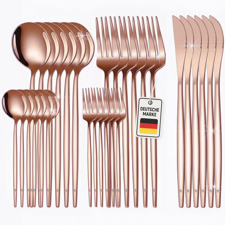 ROXLIN Premium Besteckset, 30-teilig, Gold, Edelstahl, Spülmaschinenfest, Elegantes Design, Tafelbes
