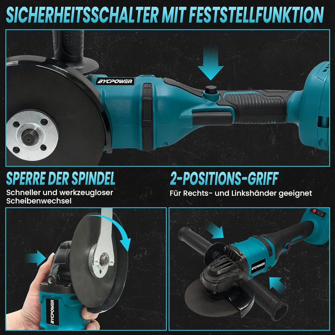 Akku Winkelschleifer 125mm für Makita 18V, 8500 U/min Akku Flex mit 3 Geschwindigkeiten, Kraftvoller