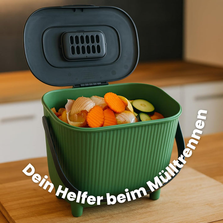 Bio‑Komposteimer 10L mit Deckel, Aktivkohlefilter & Tragegriff – platzsparend & geruchsfrei für Küch