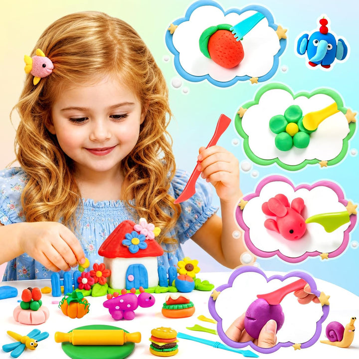 16 Farben Knete Set für Kinder ab 3 Jahren, Ungiftig &amp; Weich (50g/Dosen) | 5 Knete Zubehör, 10 Kreat