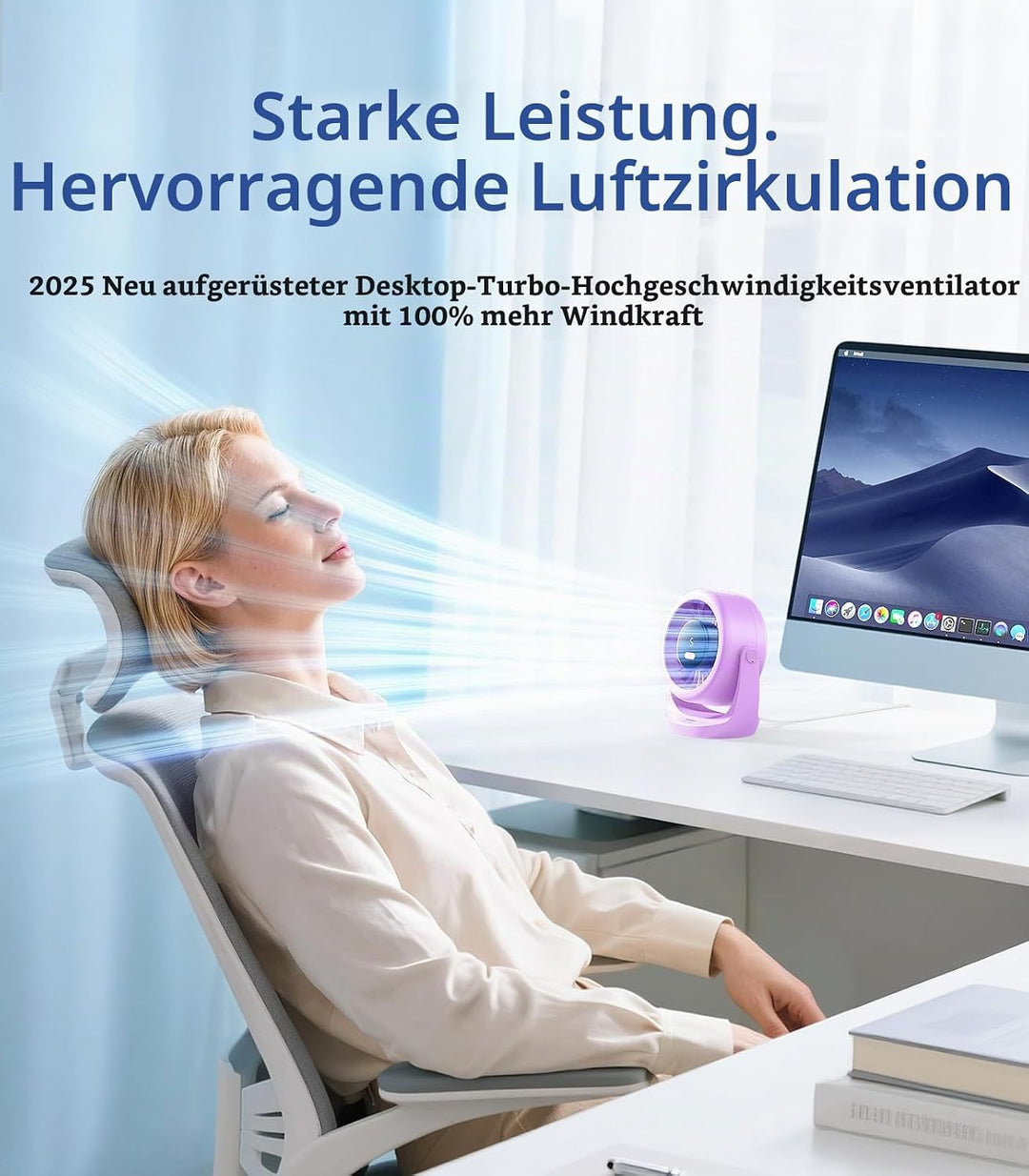 Diveblues USB Turbo Tischventilator, Ultra-Leiser Mini Ventilator, Leistungsstarker Wind, LED-Displa