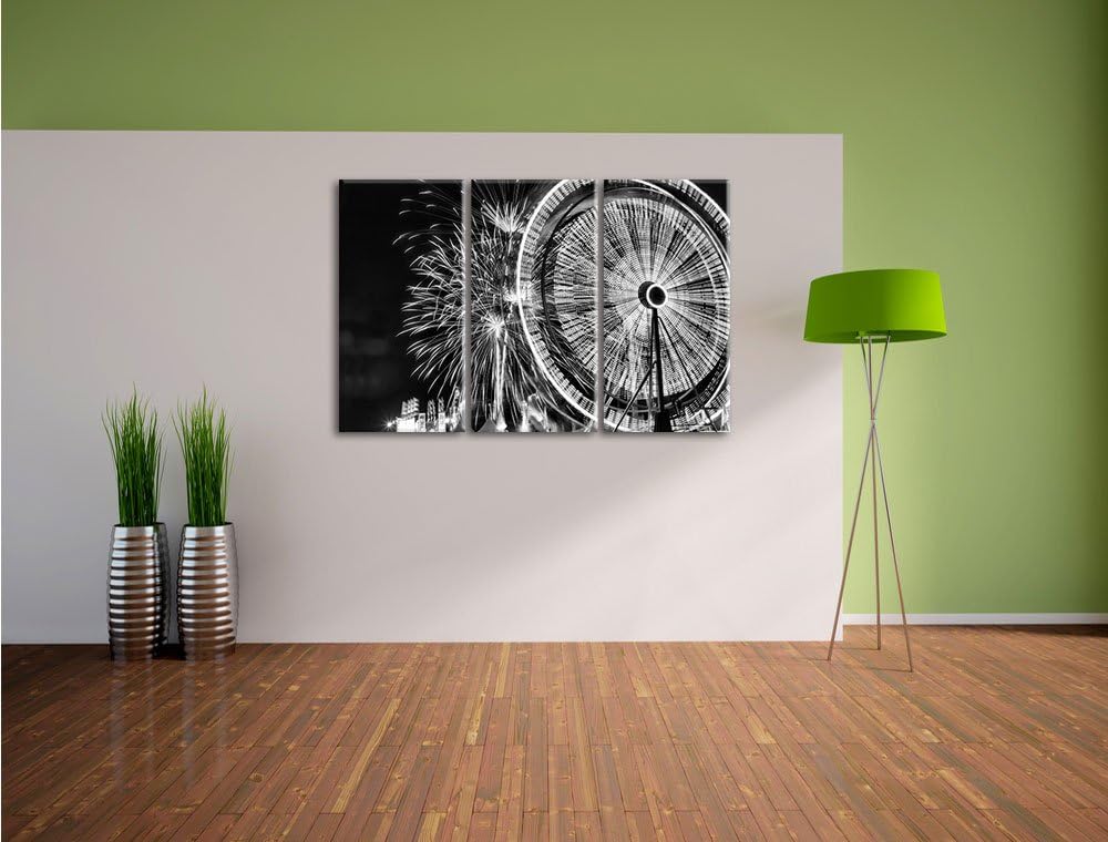 Pixxprint Jahrmarkt mit Feuerwerk als Leinwandbild/Grösse: 3 Teilig (120x80 cm) cm/Wandbild/Kunstdru