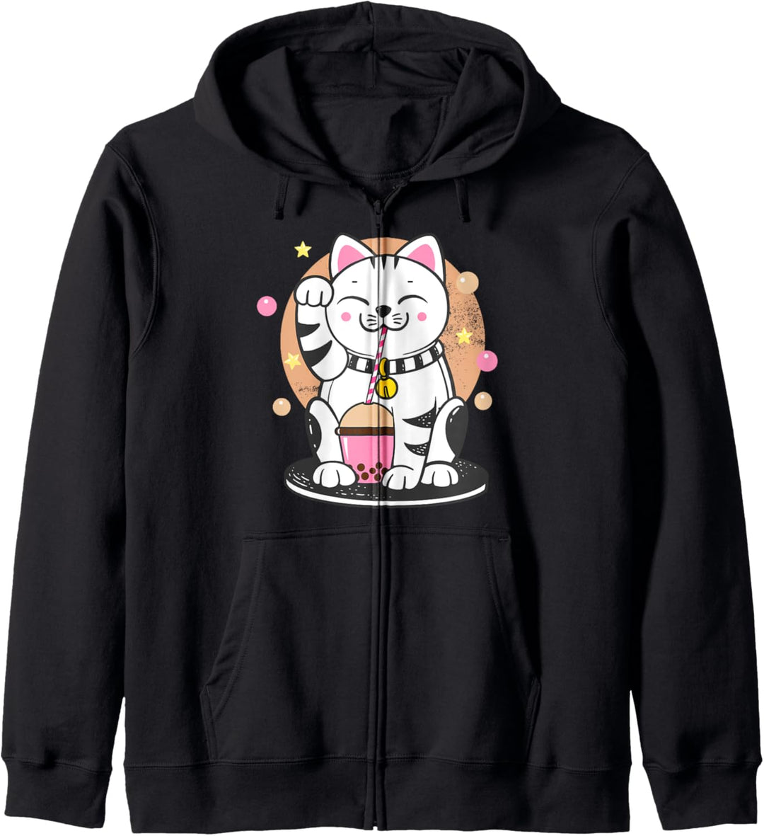 Katze Boba Tee Bubble Tea Anime Kawaii Glückskatze Maneki Neko Kapuzenjacke