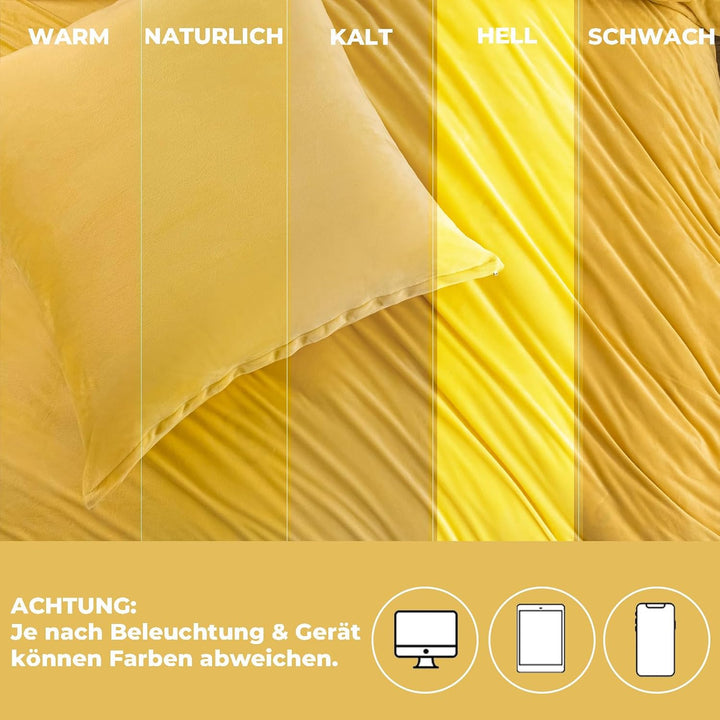 Soifox Winter Flanell Bettwäsche 180x200 - Gelb Flauschige und Warme Cashmere Touch Bettbezug + Kiss