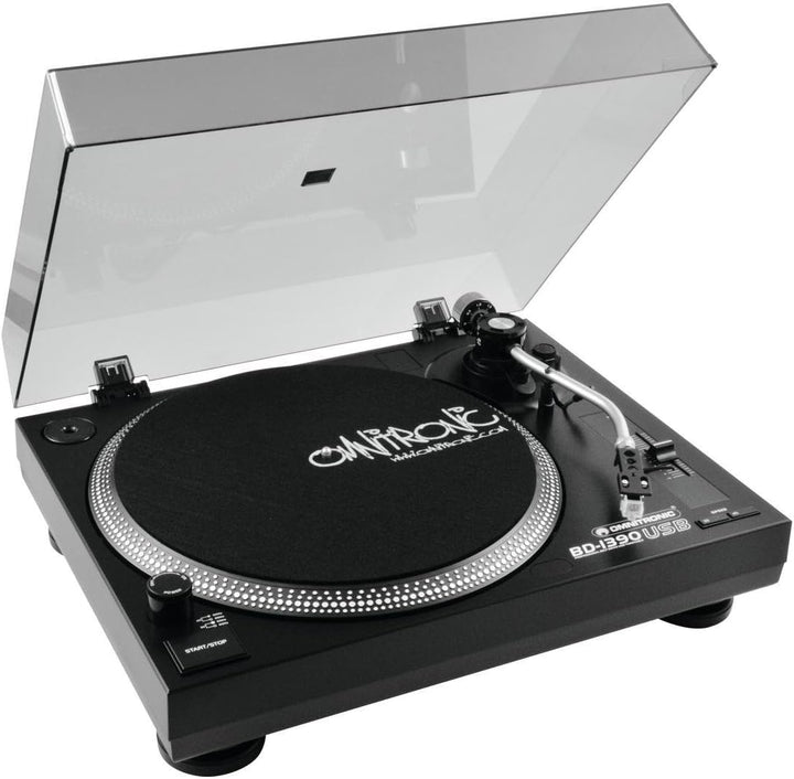 Omnitronic BD-1390 USB-Plattenspieler schwarz | Riemengetriebener DJ-Plattenspieler mit USB-Schnitts