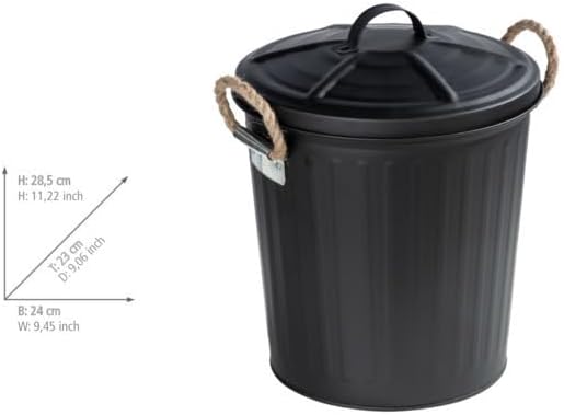 WENKO Kosmetikeimer Gara, Bad-Eimer 6 L, Retro Badezimmer Mülleimer, Geflochtene Griffe, Lackierter