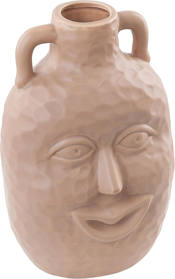 Dekorative Keramik Vase mit Gesichtsmotiv 26 cm Beige Veria