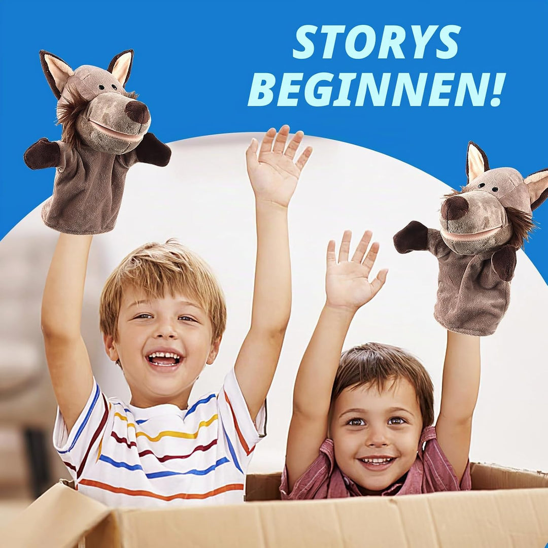 ACTOYS Handpuppe Wolf, Handpuppen für Erwachsene Hände, für Geschenke, Puppentheater (Grauer Wolf),