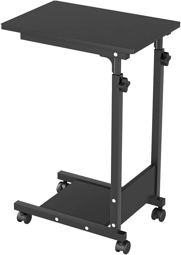 Betttisch für Laptop, höhenverstellbar, 5 Rollen, abschliessbar, faltbar, Holz, PC, Schwarz, Metall