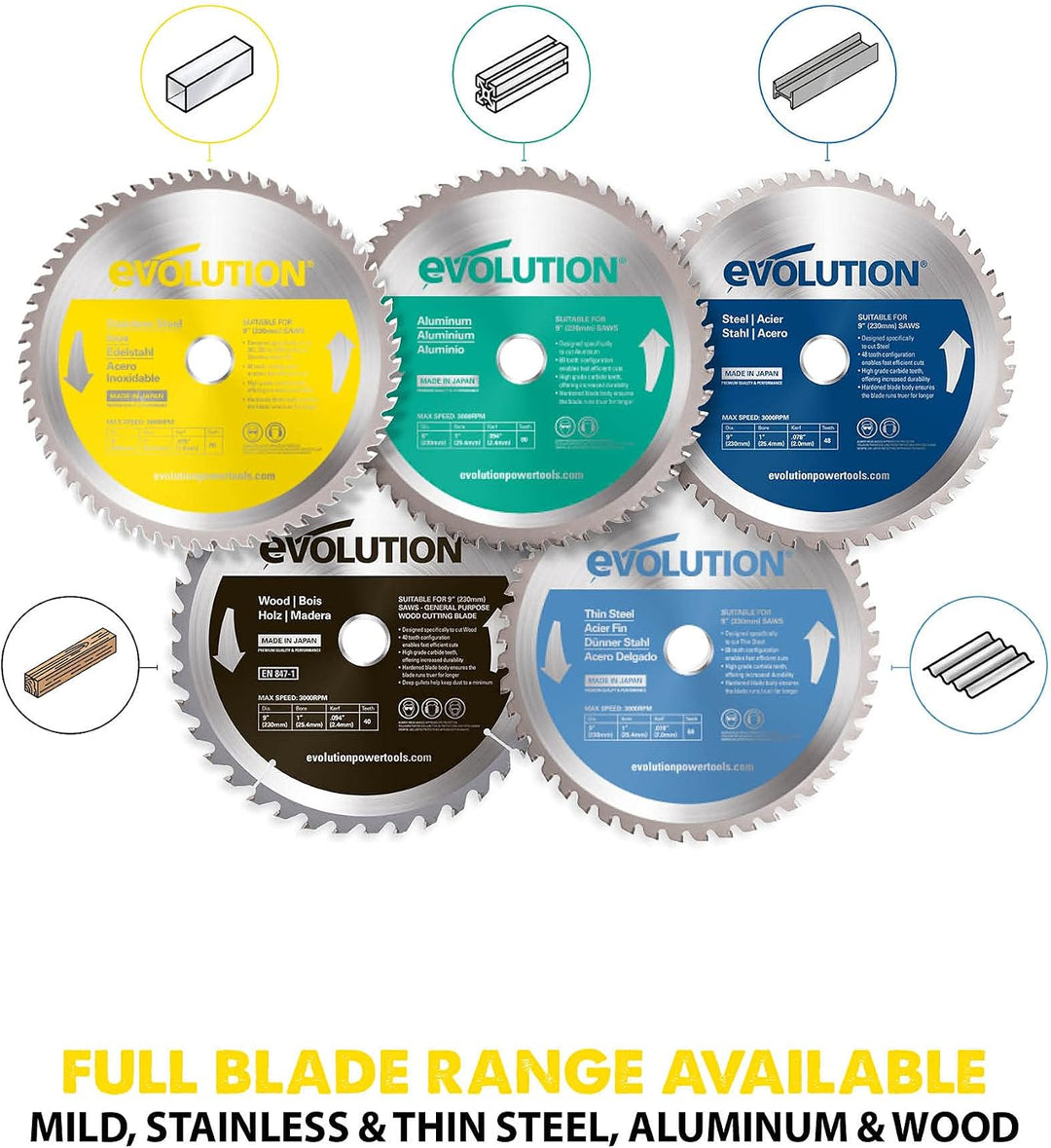 Evolution Power Tools Edelstahl Sägeblatt, 8BLADESS, 54Z, gelb, 8 Inch Edelstahl 8 inch, Edelstahl 8