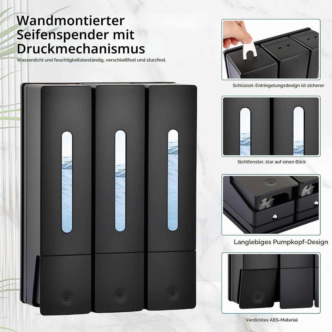 Duschspender Wandmontage Ohne Bohren, 400ml Seifenspender für Dusche, 2/3 Kammern, Shampoo &amp; Duschge