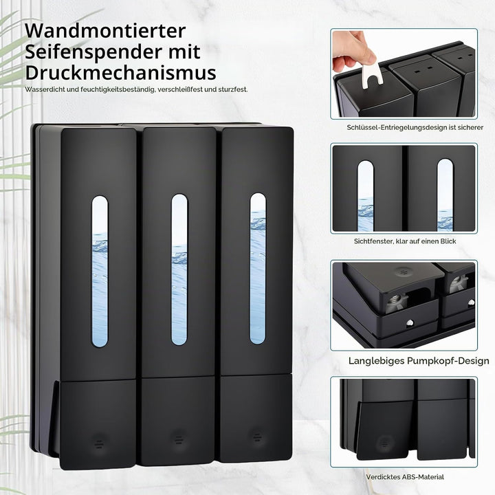 Duschspender Wandmontage Ohne Bohren, 400ml Seifenspender für Dusche, 2/3 Kammern, Shampoo &amp; Duschge
