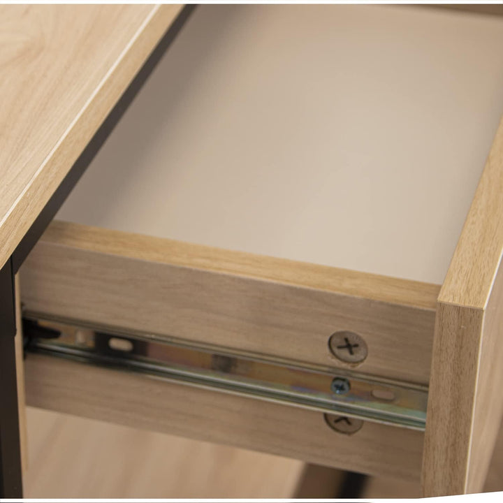 DRW Eingangstisch mit 2 Schubladen aus Metall und MDF in Natur und Schwarz, 100 x 35 x 75 cm, ESTAND