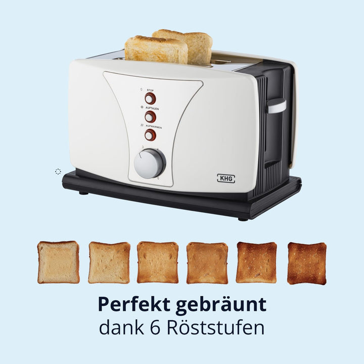 KHG Toaster TO-802WS | Toaster 2 Scheiben Weiss 800 W | mit Brötchenaufsatz, 6 Bräunungsstufen mit B