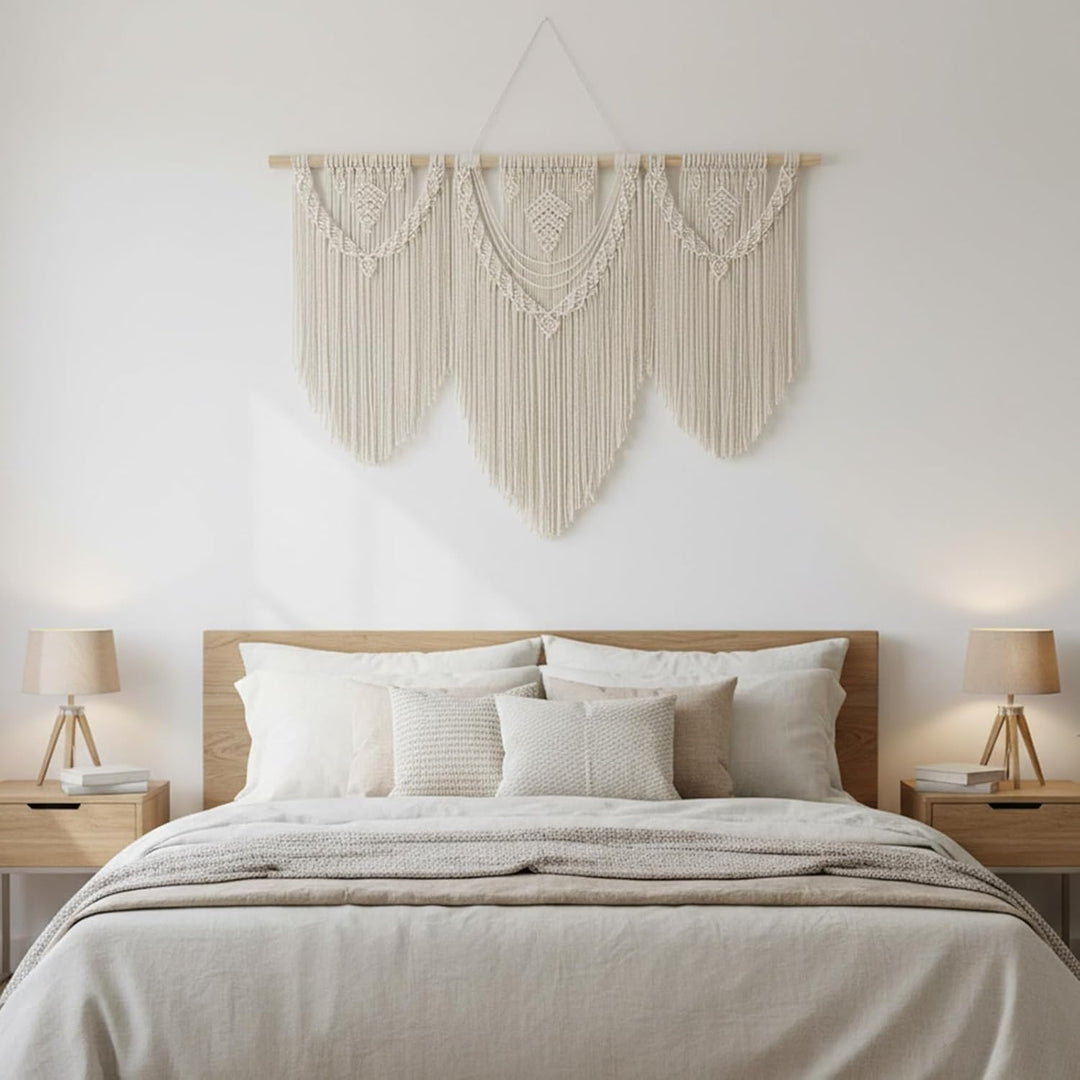 Hibisaws Makramee 110cm (W) x 82cm (H) Wandteppich Boho, Grosse, Handgewebt, Schlafzimmer Wanddeko ，