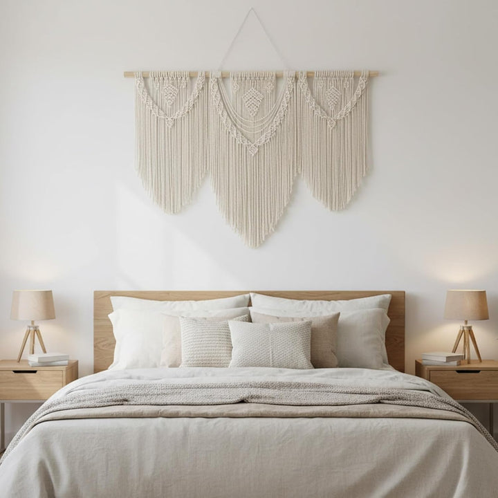 Hibisaws Makramee 110cm (W) x 82cm (H) Wandteppich Boho, Grosse, Handgewebt, Schlafzimmer Wanddeko ，
