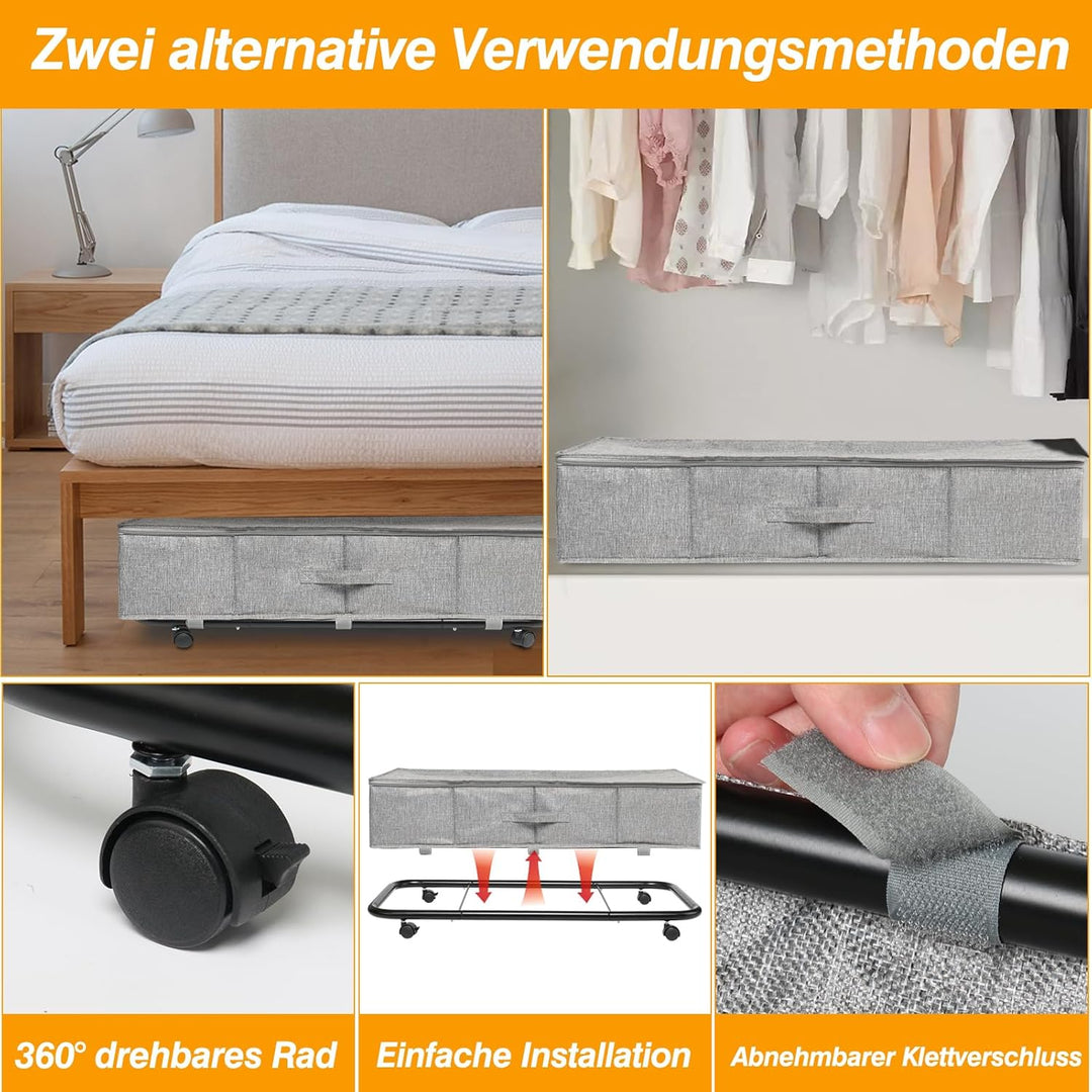JUPELI 2 Stück Unterbettkommode mit Rollen, 50L faltbare Unterbett-Aufbewahrungsbox, Bettkasten mit
